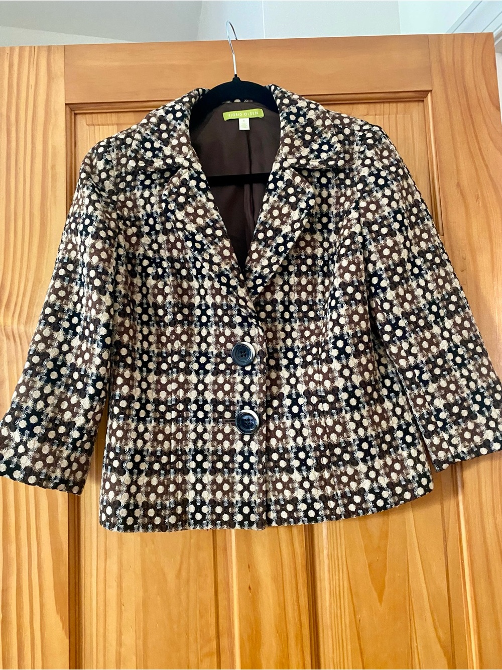 Sigrid Olsen 100% Wool Cropped Blazer Brown Geometric Jacket S - Picture 6 of 14